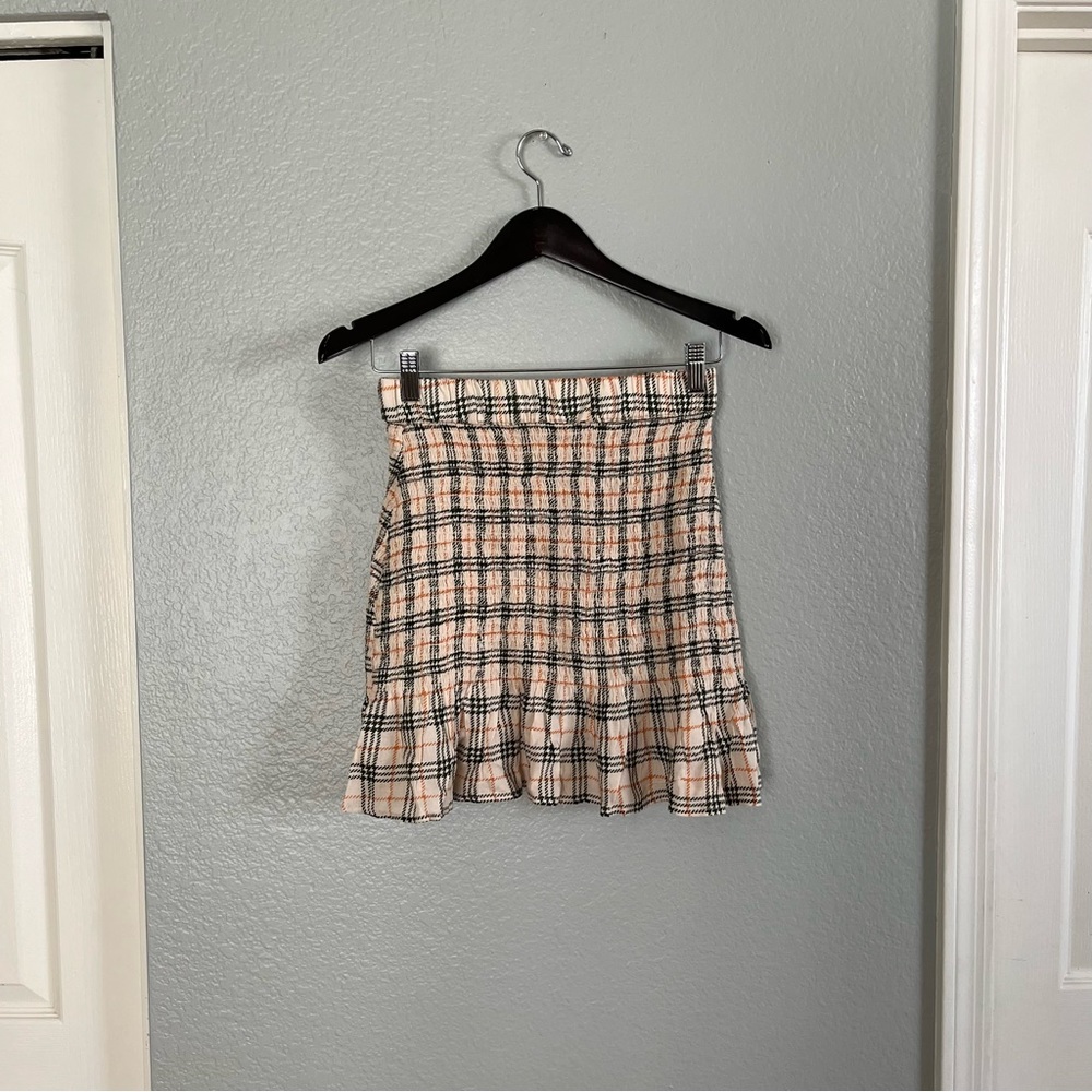 PRETTYLITTLETHING Chocolate check frill hem mini skirt